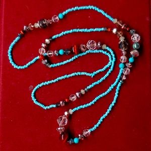 Long Turquoise & Glass Beaded Necklace